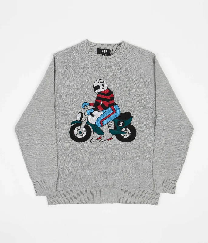 Hoodies & sweatshirts with crew neck modern style-Tired Moto Knit Sweatshirt - Grey