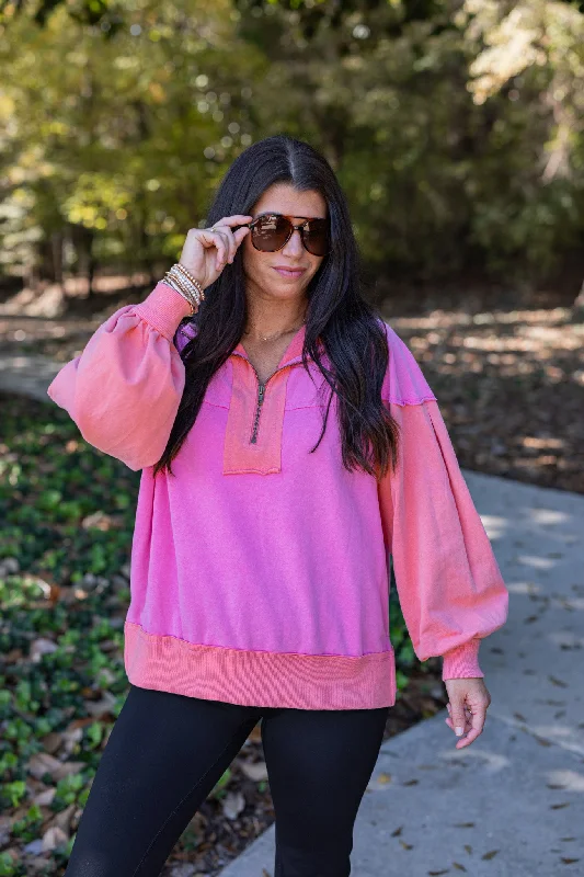 Hoodies & sweatshirts with eco-friendly cotton blend-Saturday Soul Pink Colorblock Sweatshirt