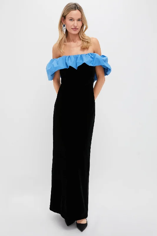 Romantic ruffle dresses-Zanzibar Blue and Black Artemis Dress