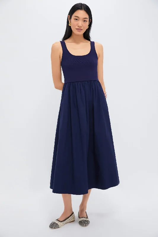 Affordable bridesmaid dresses-Navy Mixed Media Juliette Dress