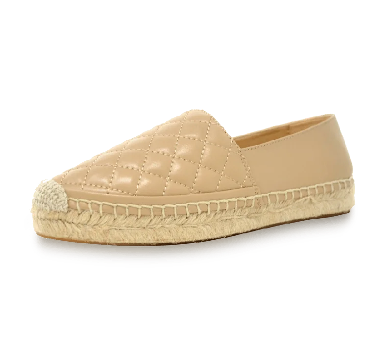 Flats with premium woven elegance-Quilted Leather Espadrille Slip-On Flats