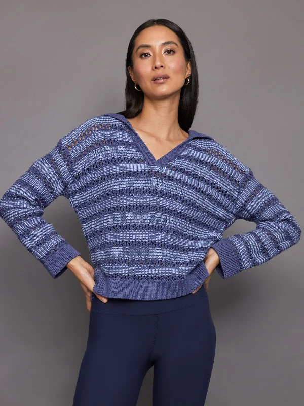 striped tops for a classic look-Rachel Sailor Open Stitch Pullover - Forever Blue Multi