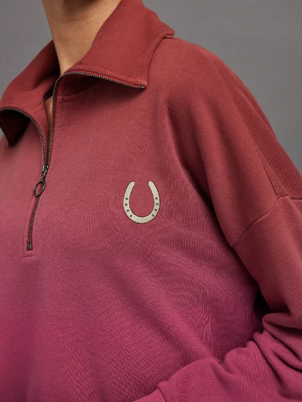 athletic tops for workout wear-Ombre French Terry Half Zip // Horseshoe - Merlot to Magenta Haze