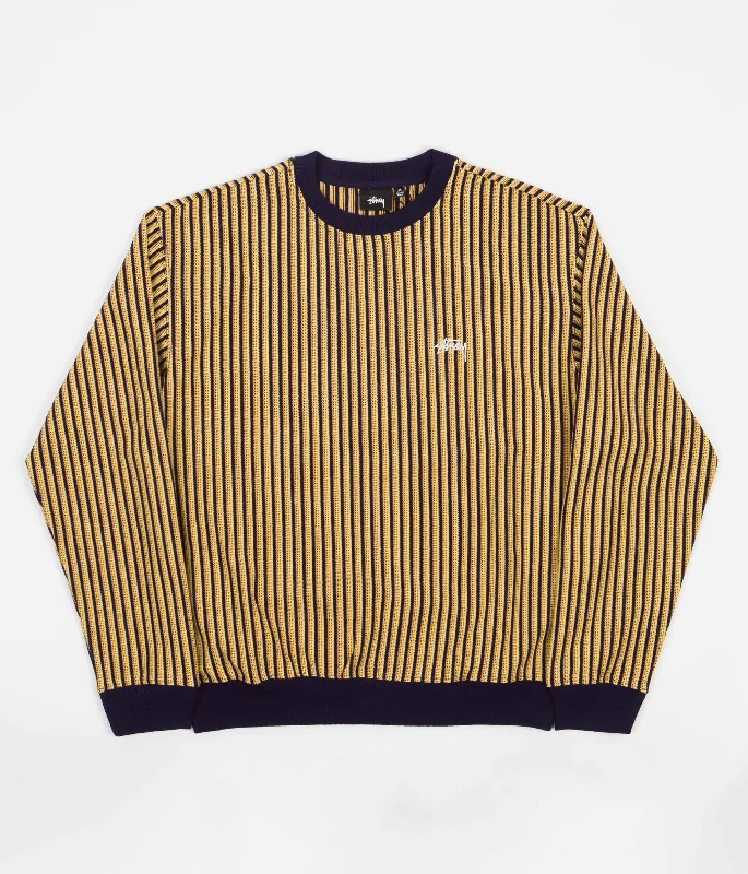 Hoodies & sweatshirts with sustainable wool fibers-Stussy Vertical Dot Striped Crewneck Sweatshirt - Navy