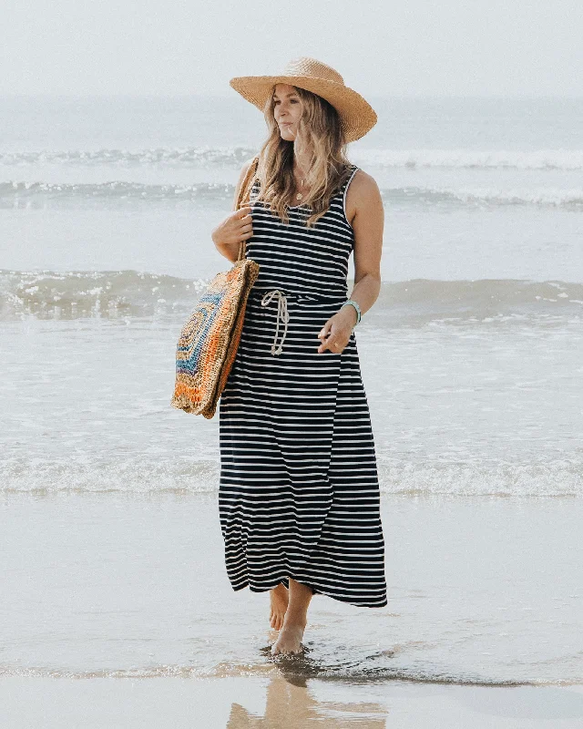 Flowy boho maxi dresses-Stacey Navy Stripe Jersey Dress