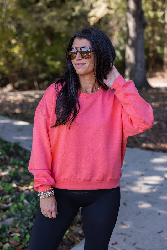 Hoodies & sweatshirts with recycled polyester weave-Vibrant Scuba Knit Coral Sweatshirt