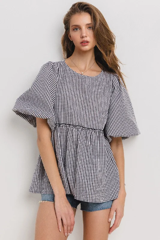 lightweight fleece tops for warmth-Picnic Date Black Gingham Top