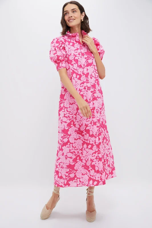 Romantic floral midi dresses-Pink Floral Ruffle Collar Louisa Maxi Dress