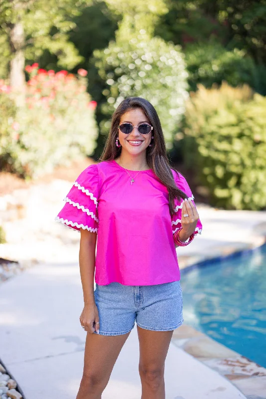 silk blouse tops for lightweight elegance-Ric Rac Ruffles Pink Top