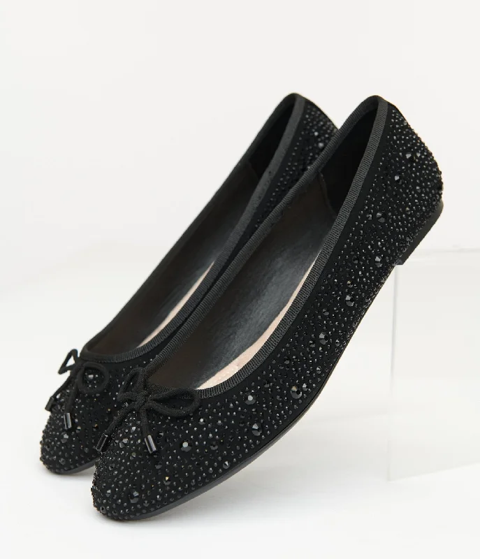 Flats with suede soft durability-1960s Black Sparkle Flats