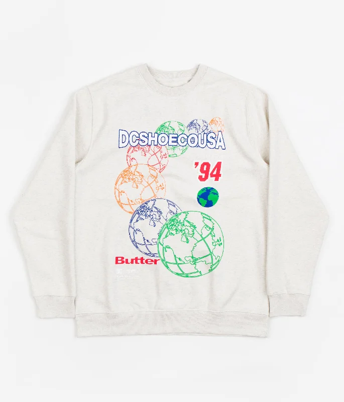 Hoodies & sweatshirts with light fleece texture-DC x Butter Goods World Crewneck Sweatshirt - Snow Heather