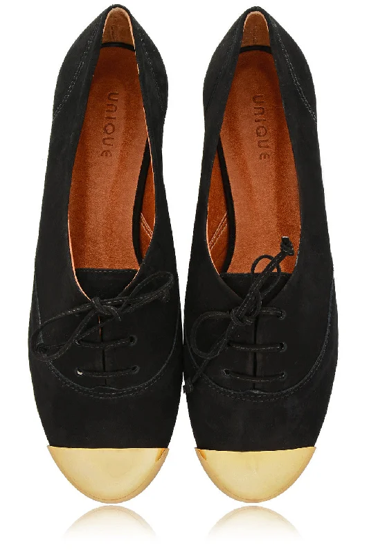 Flats with taupe versatile shades-ESTER Black Lace Up Flats