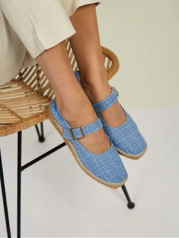 Flats with smooth suede finish-Mojacar Vegan Eco Suede & Jute Flats | Blue