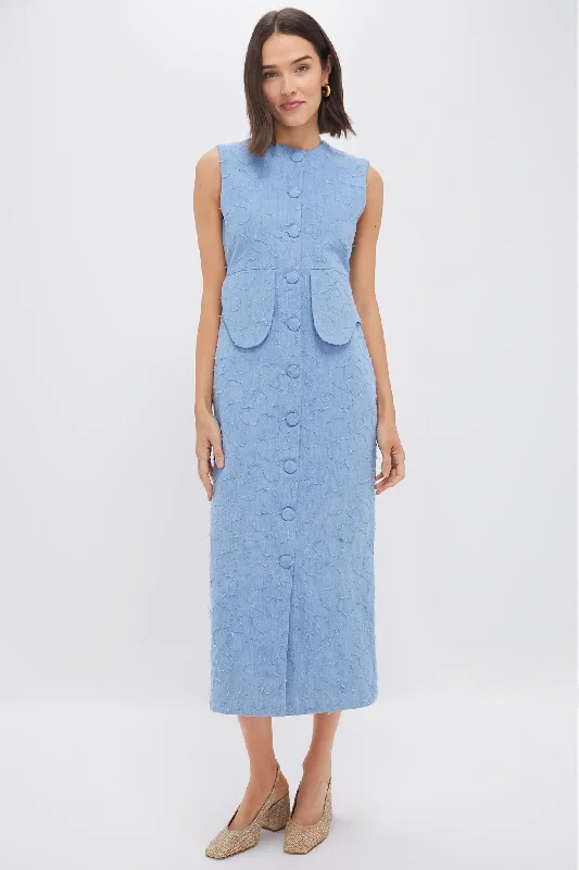 Sexy bodycon dresses-Washed Blue Laetitia Line Denim Dress