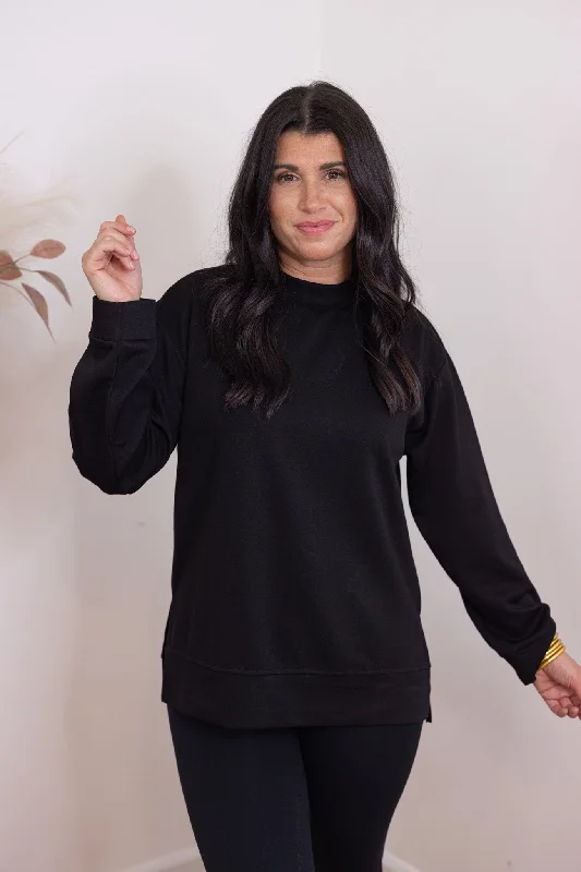 long-sleeve tunic tops for winter style-Scuba Knit Perfection Black Top