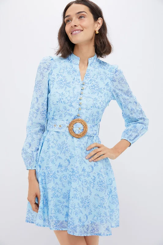 Elegant high-low dresses-Baroque Floral Belted Long Sleeve Flare Tunic