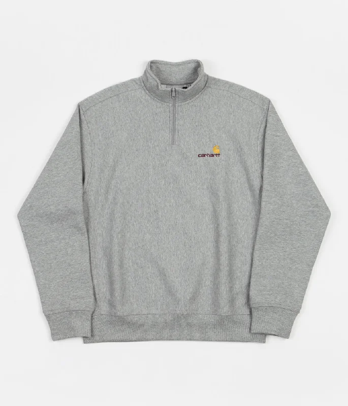 Hoodies & sweatshirts with durable velour strength-Carhartt Half Zip American Script Sweatshirt - Grey Heather