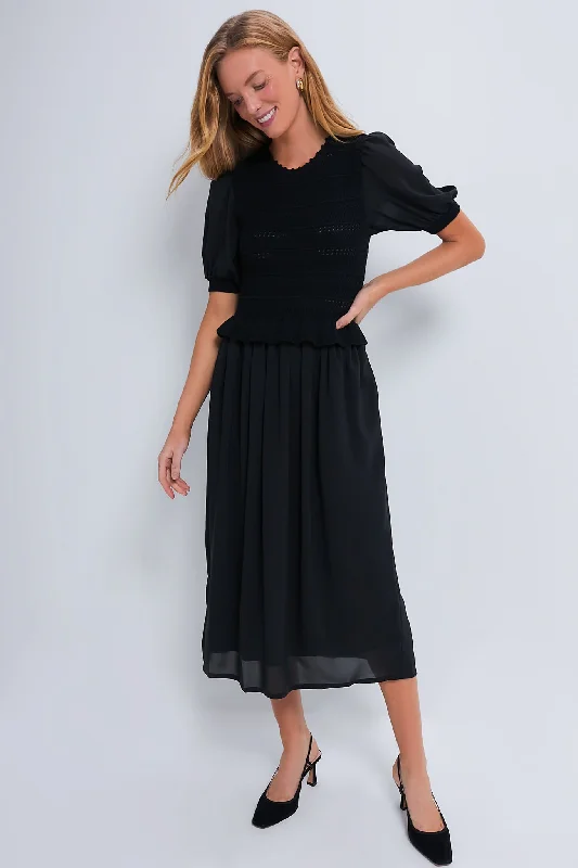 Luxe satin maxi dresses-Black Heather Crochet Mix Dress