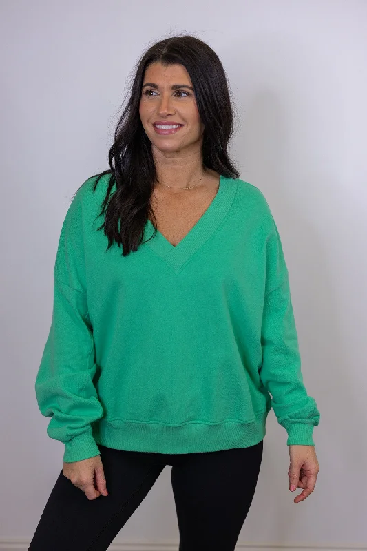 Hoodies & sweatshirts with thick thermal warmth-Trending Green V Neck Sweatshirt