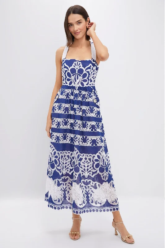 High low dresses-Navy Mavaro Lace Dress