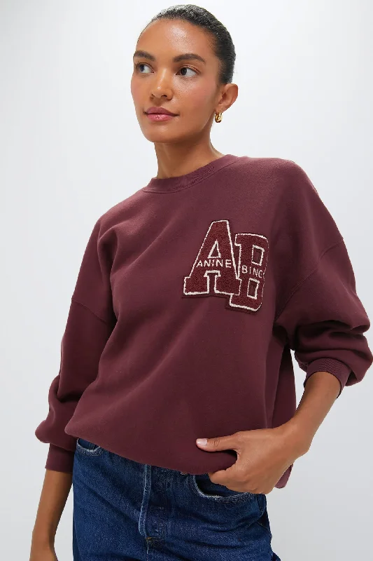 Hoodies & sweatshirts with soft cotton blend-Dark Burgundy Miles Oversized Letterman Sweatshirt