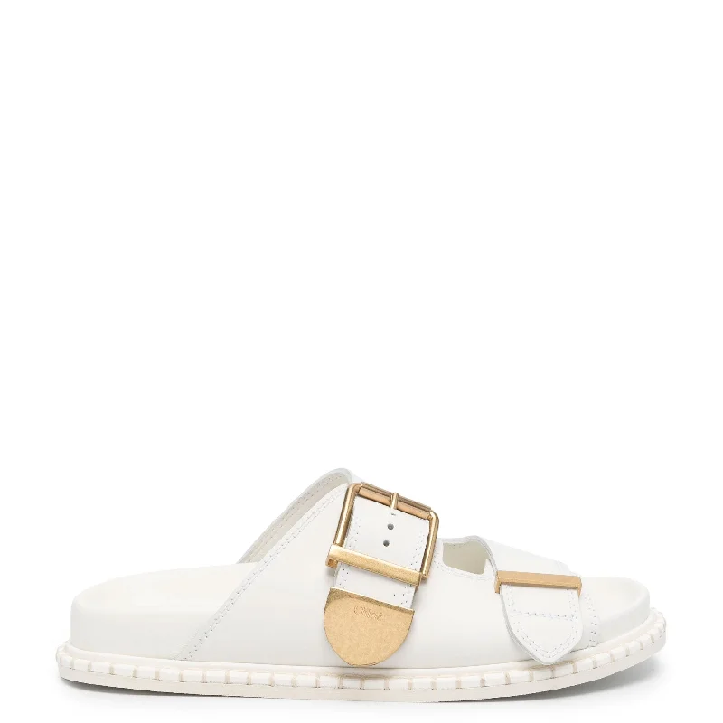 Flats with plush leather elegance-Rebecca Slides, White