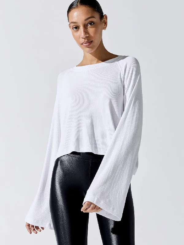 velvet blouse tops for a chic touch-Quinn Boxy Long Sleeve - White